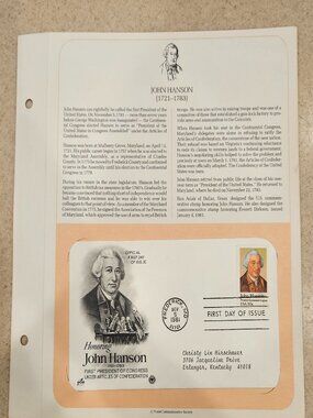 RARE COLLECTIBLE USPS 1ST DAY ISSUE COVER JOHN HANSON CONGRESS STAMP ENVELOPE